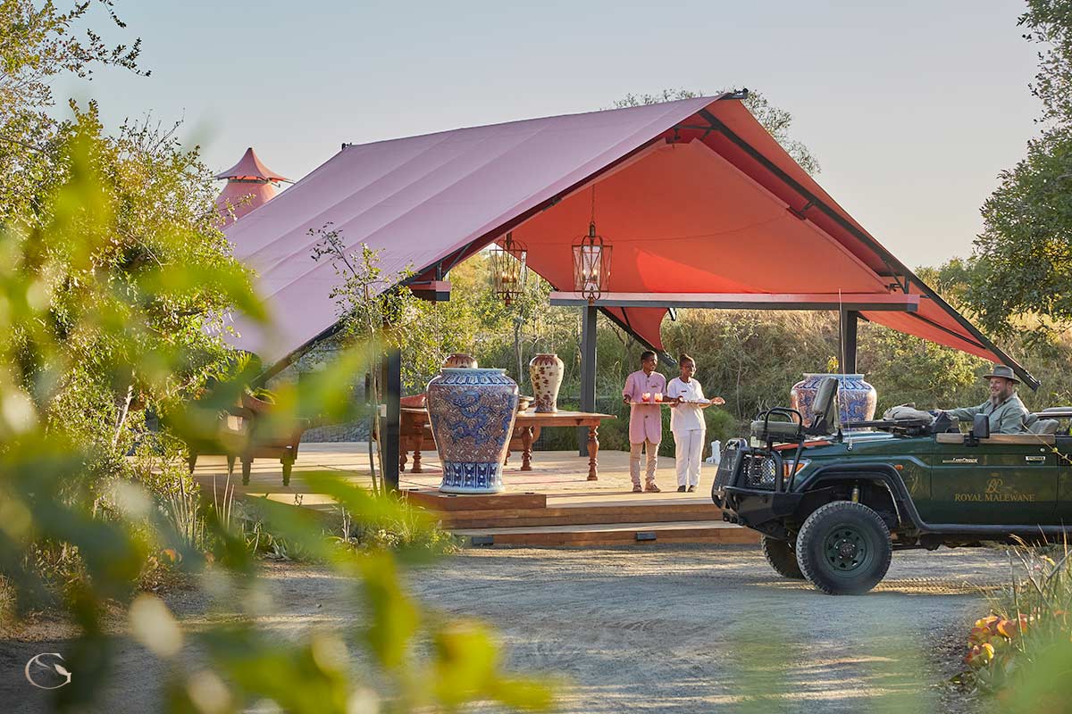 Outdoor deck with private plunge pool at Masiya's Camp