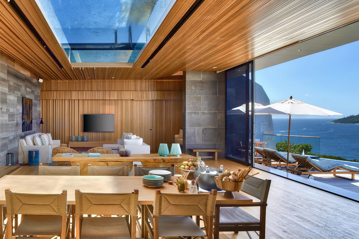 The Sanctuary living and dining room at Six Senses Zil Pasyon