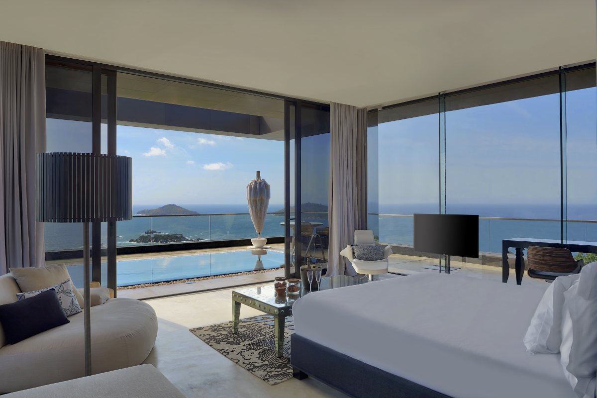 Ocean Sounds master bedroom and infinity pool at Six Senses Zil Pasyon