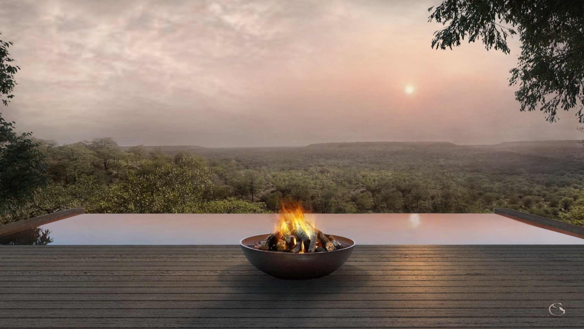Rendering of the infinity pool at Aman Karingani at dusk LuxurySafariLodges.com