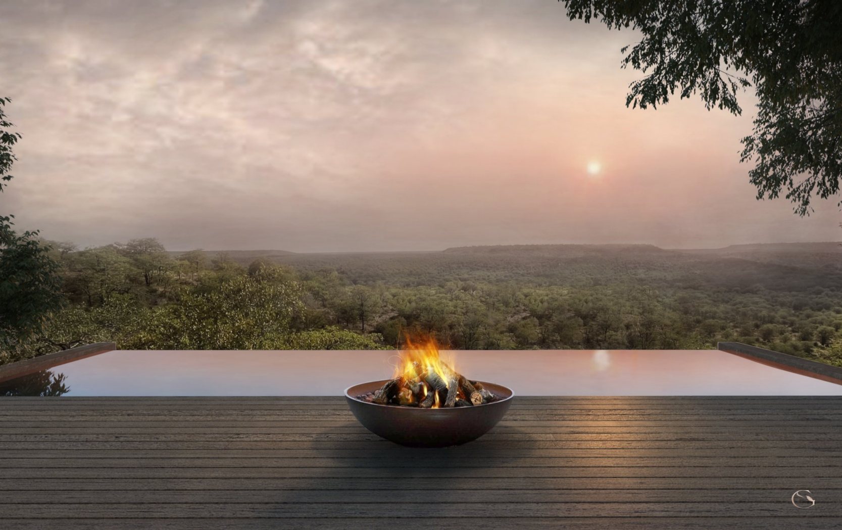 Rendering of the infinity pool at Aman Karingani at dusk LuxurySafariLodges.com