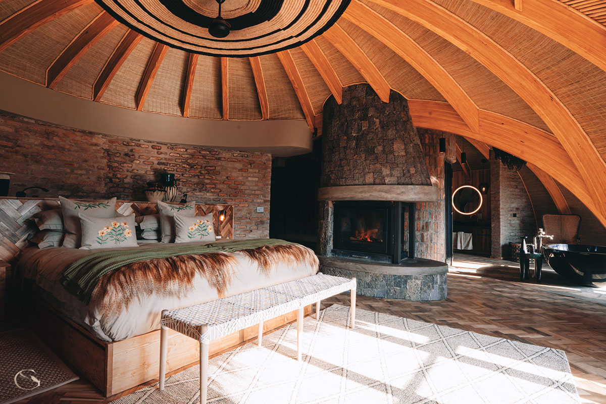 Elegant suite interiors of a villa at Wilderness Bisate Reserve