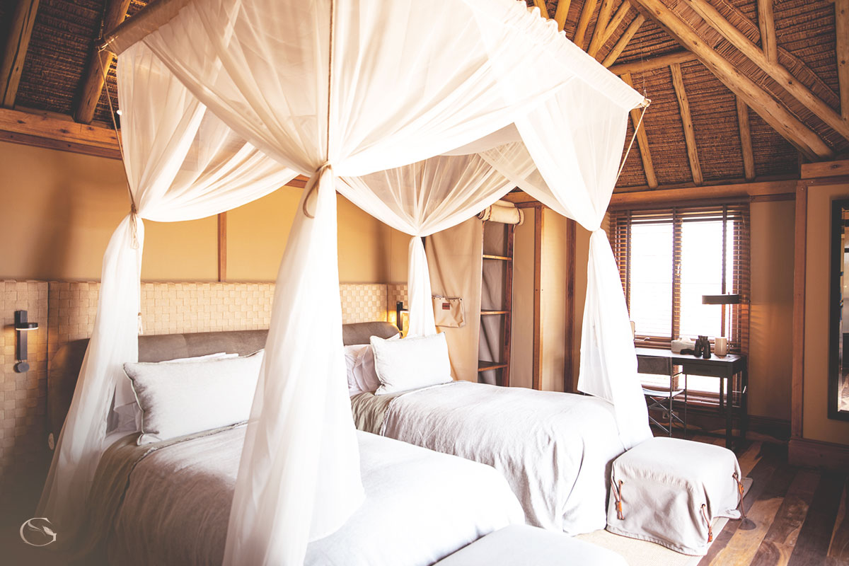 A twin bedroom for single or young travelers at Segera's Family Villa LuxurySafariLodges.com