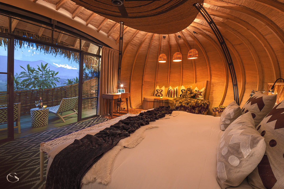 Luxurious suite interiors at Bisate Lodge.