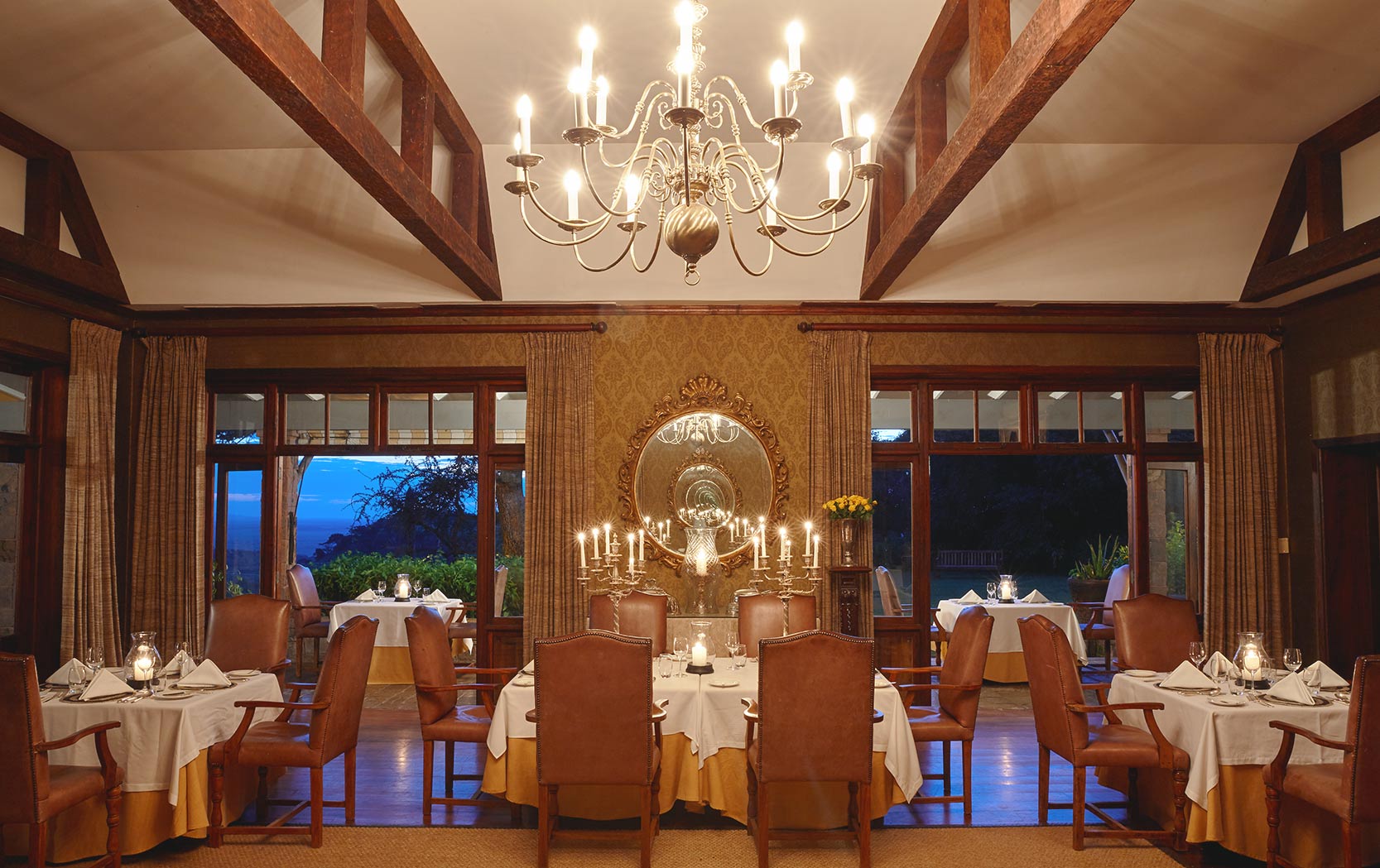 Dinign room at Singita Sasakwa Lodge LuxurySafariLodges.com