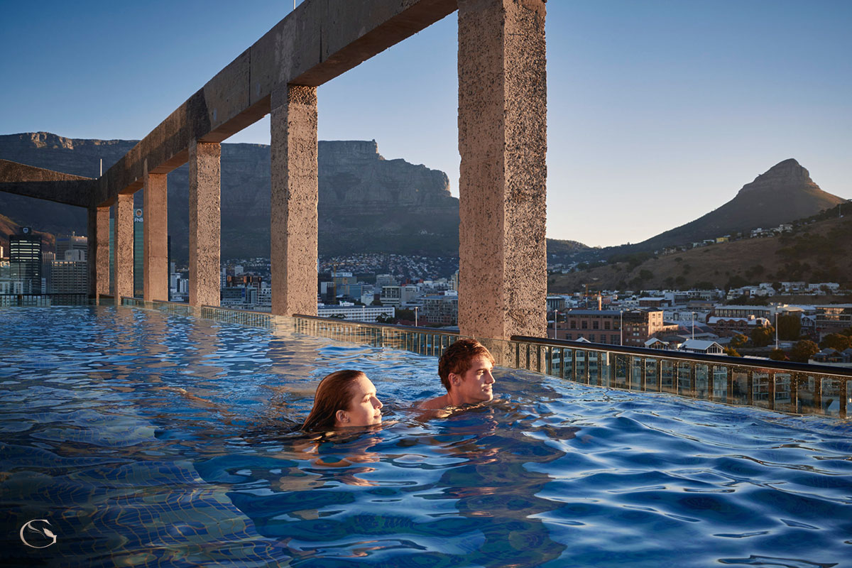 Rooftop pool with Table Mountain views at The Silo Cape Town