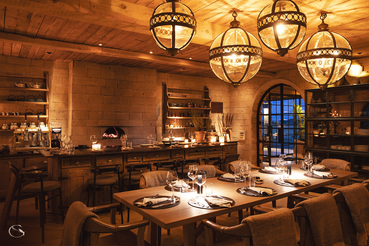 Indoor dining room at Segera Retreat